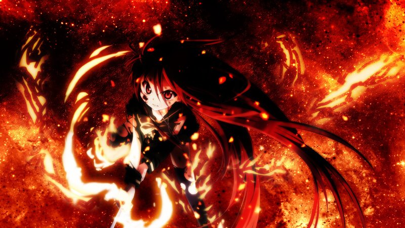 Anime Girl with Fire — Red, Dramatic, Flames