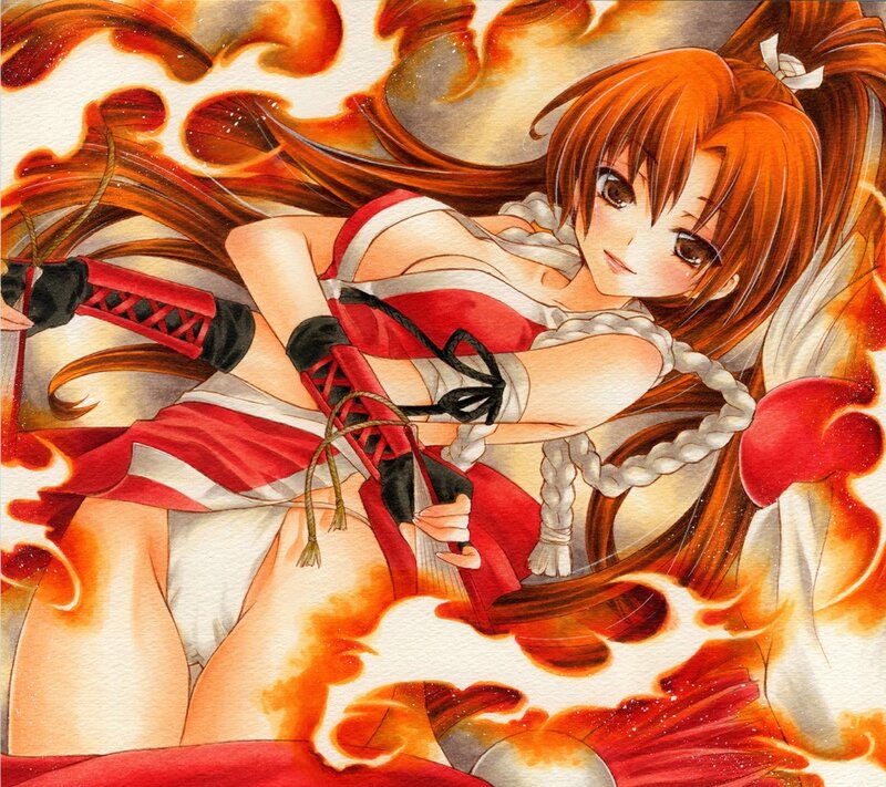 Anime Girl with Fire — Red, Dramatic, Manga, Sword