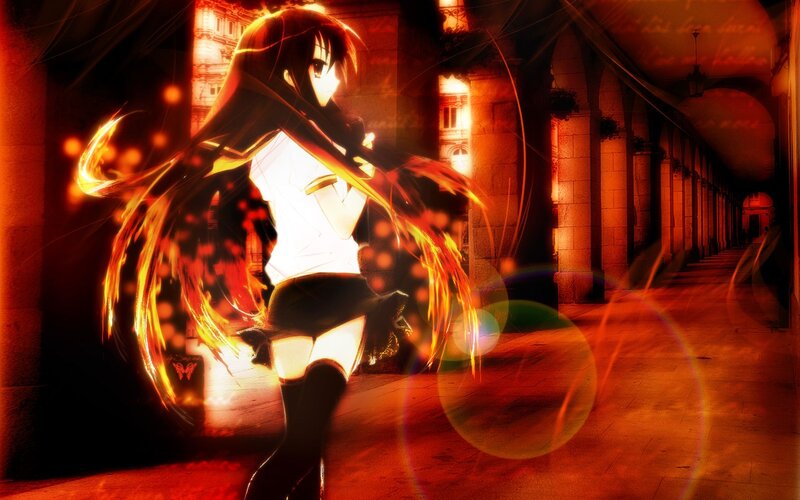 Anime Girl with Fire — Red, Dramatic, Night, Corridor