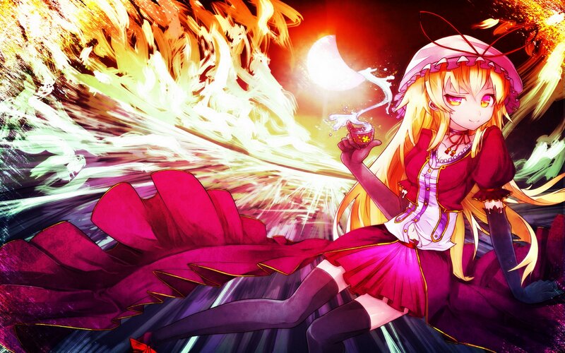 Anime Girl with Fire — Red, Dramatic, Night, Digital Art, Moon