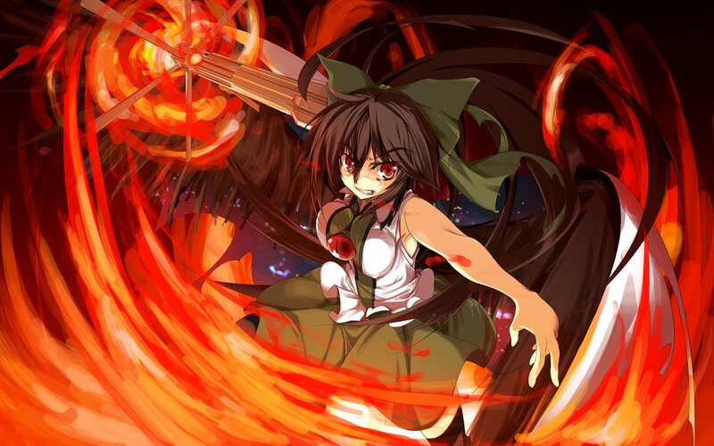Anime Girl with Fire — Red, Dramatic, Night