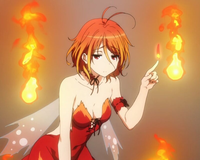 Anime Girl with Fire — Red, Dramatic, Wings