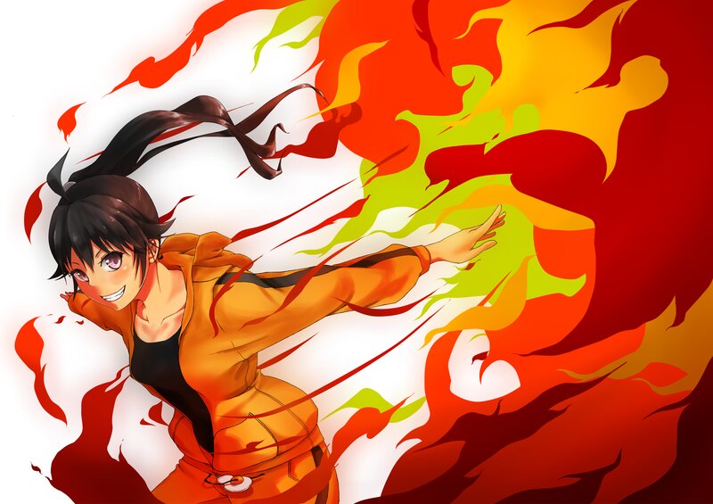 Anime Girl with Fire — Red, Dynamic, Energetic, Flames