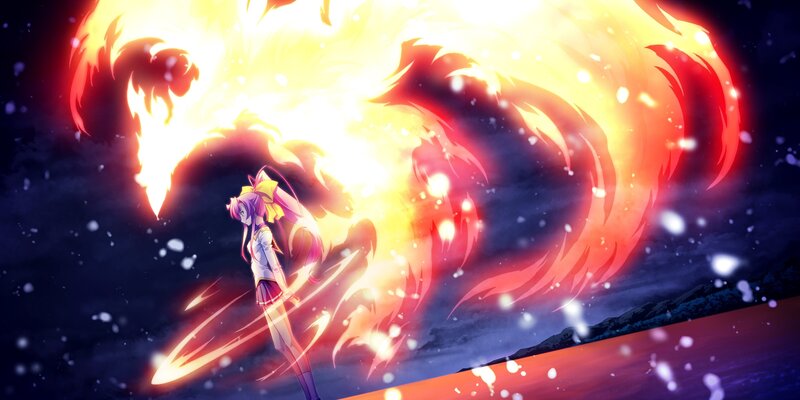 Anime Girl with Fire — Red