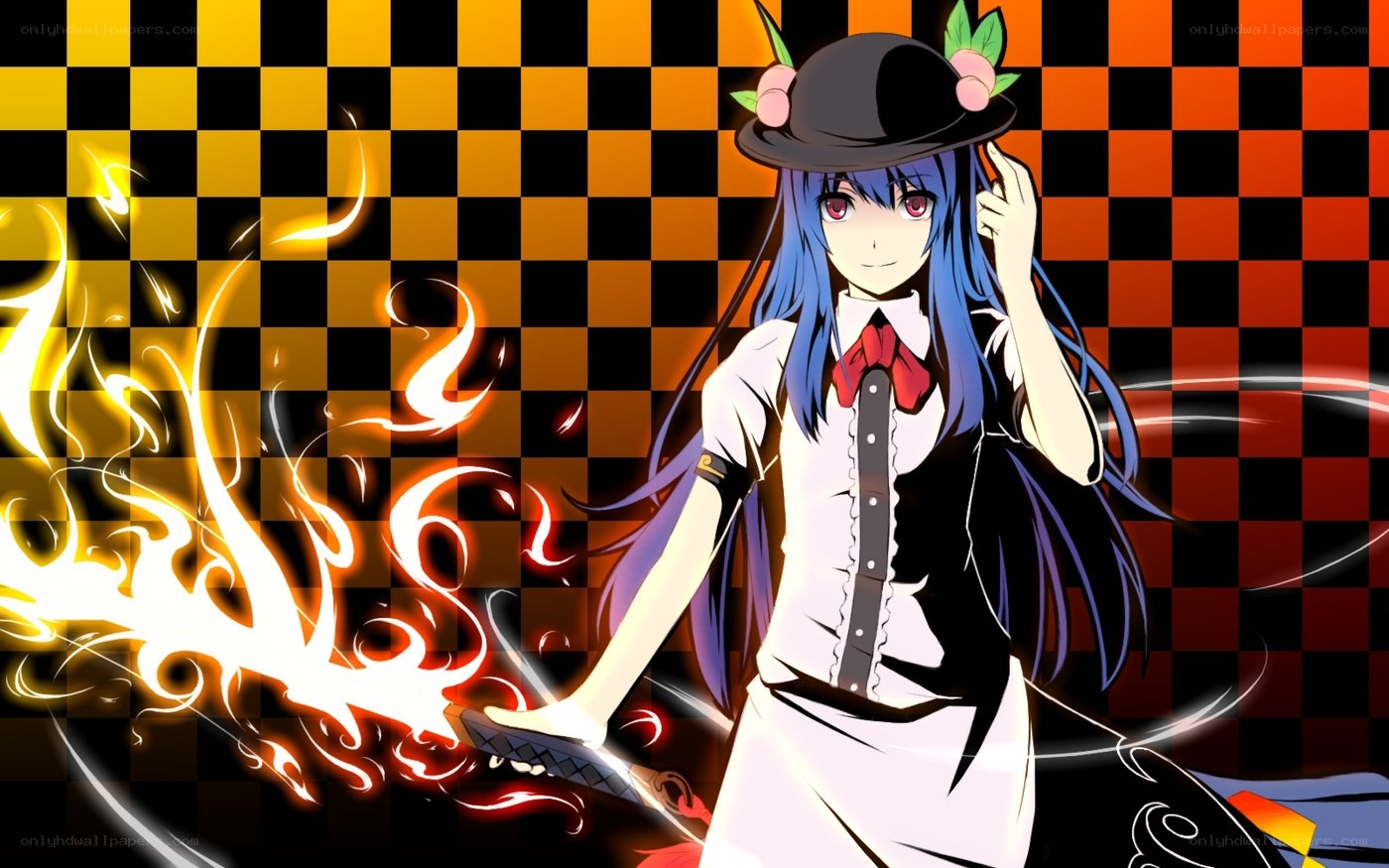 anime girl with fire sword