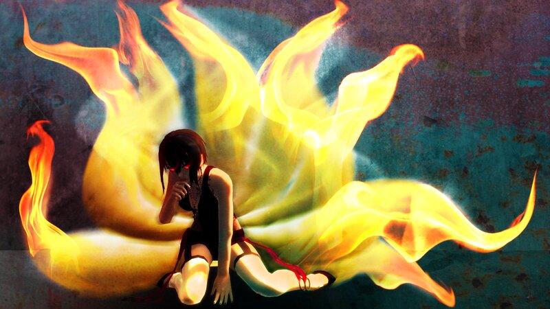 Anime Girl with Fire Wings — Yellow, Dramatic, Digital Art, Flames