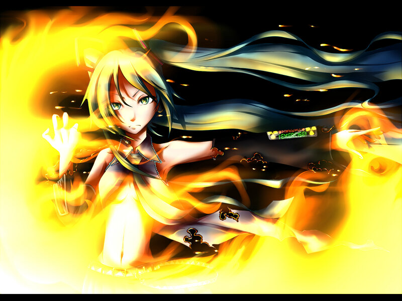 Anime Girl with Fire — Yellow, Dramatic