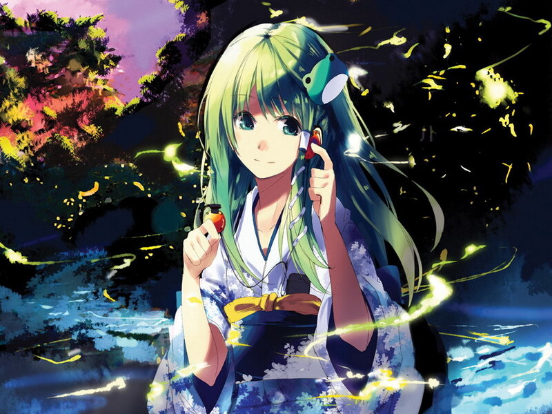 Anime girl with fireflies
