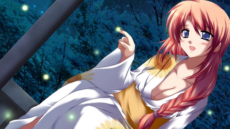 Anime Girl with Fireflies — Blue