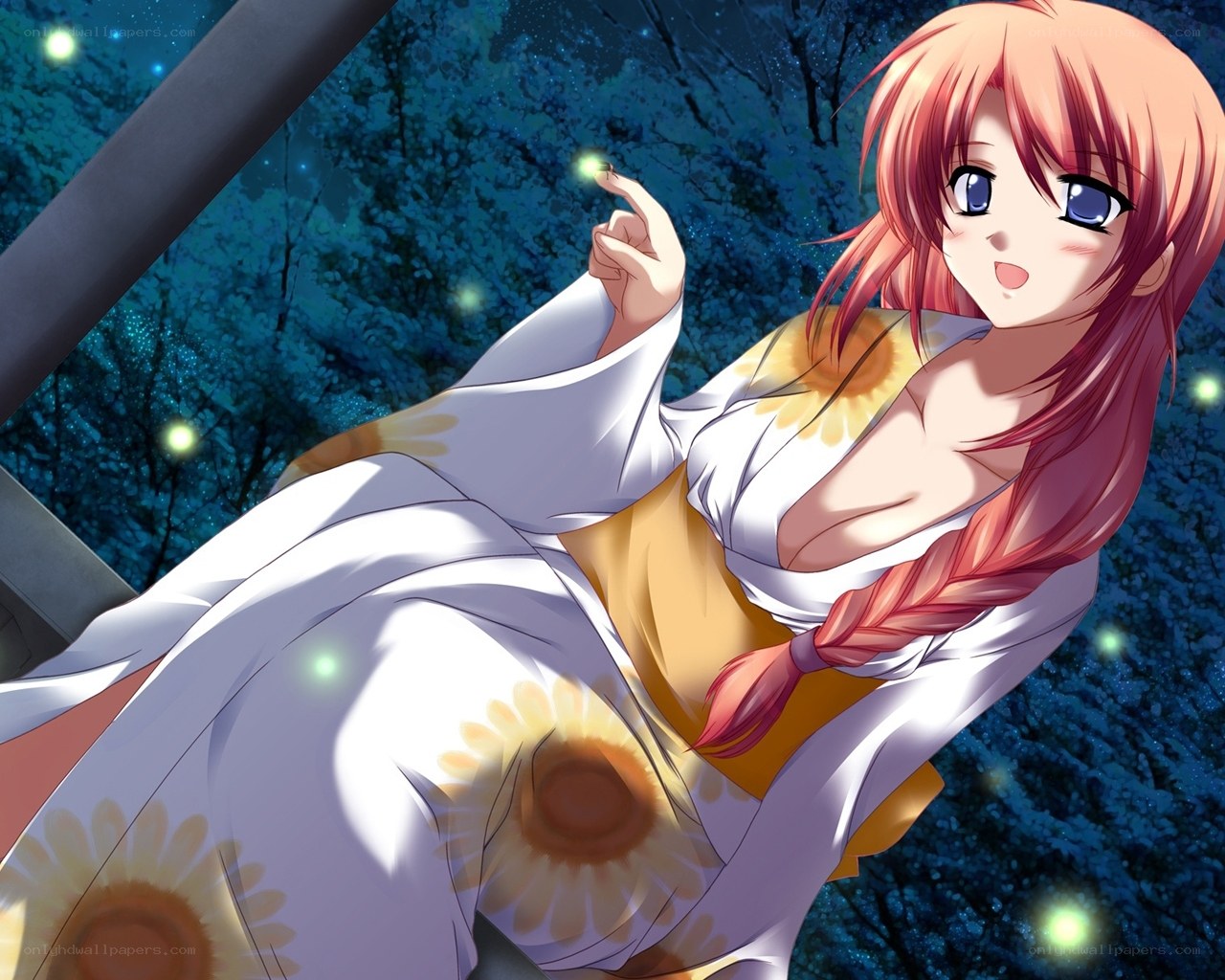 Anime girl with fireflies