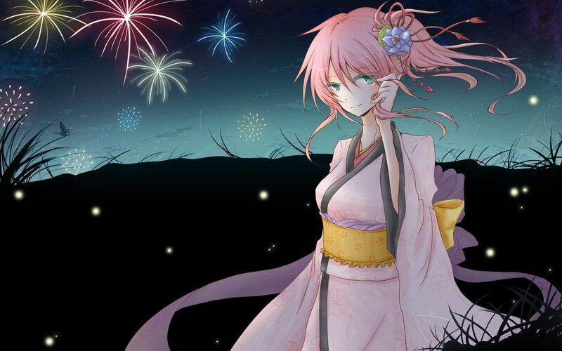 anime girl with fireworks