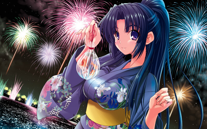 Anime girl with fireworks