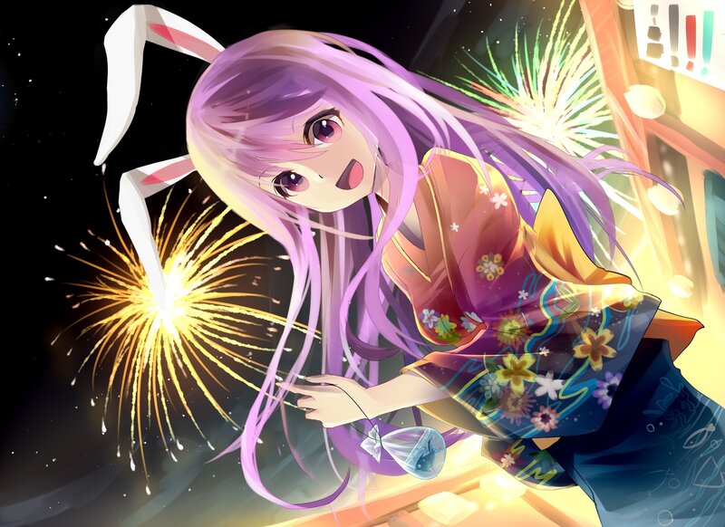 Anime girl with fireworks