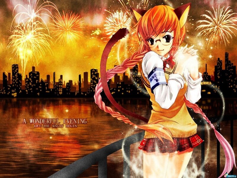 Anime girl with fireworks