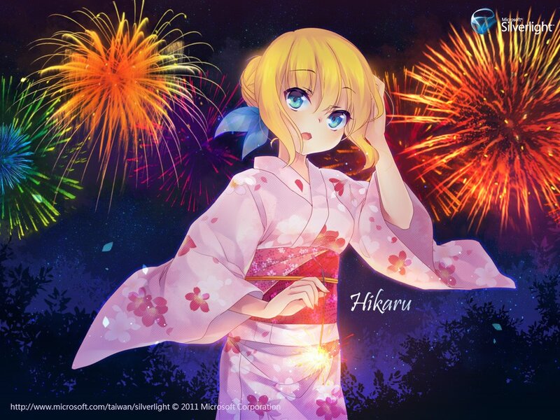 Anime girl with fireworks
