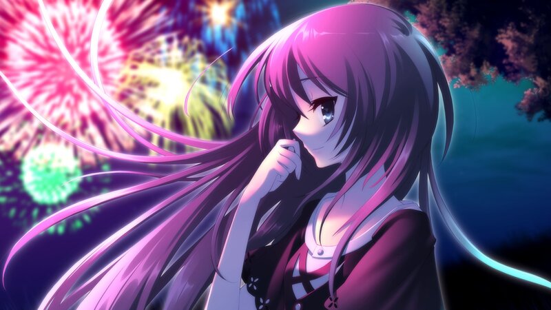 anime girl with fireworks