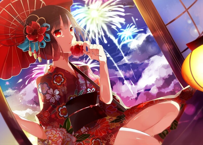 Anime girl with fireworks