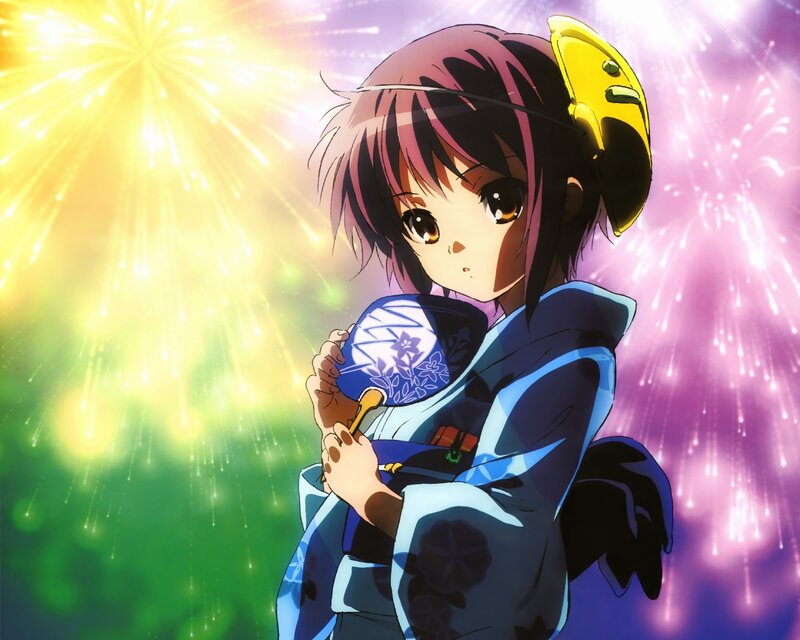 anime girl with fireworks