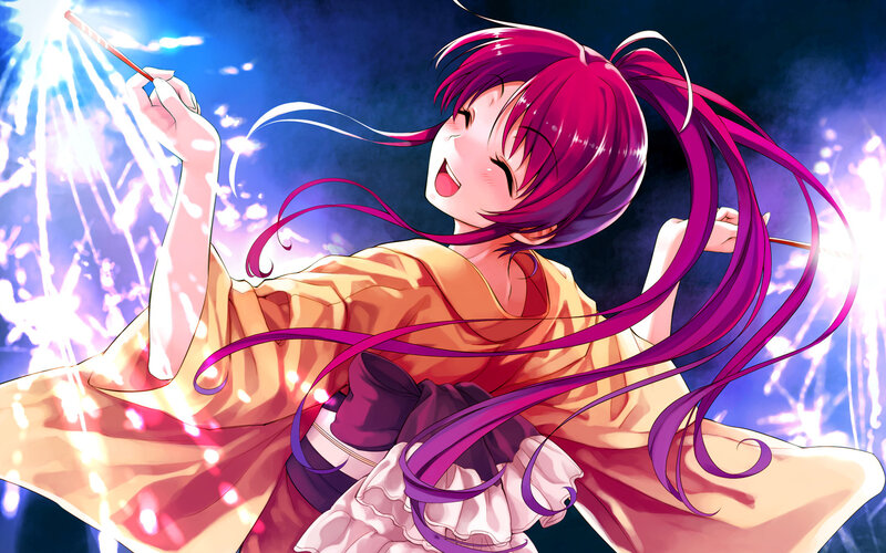 anime girl with fireworks