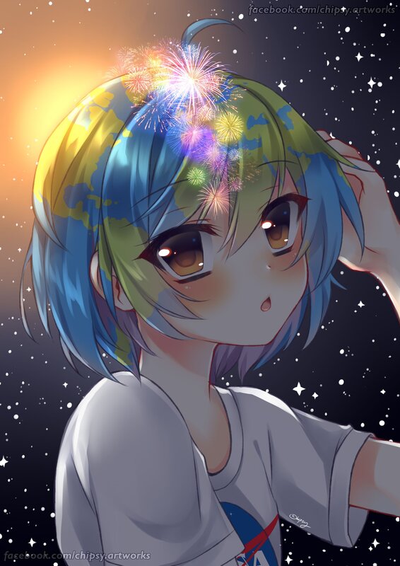 Anime Girl with Fireworks — Blue, Dreamy