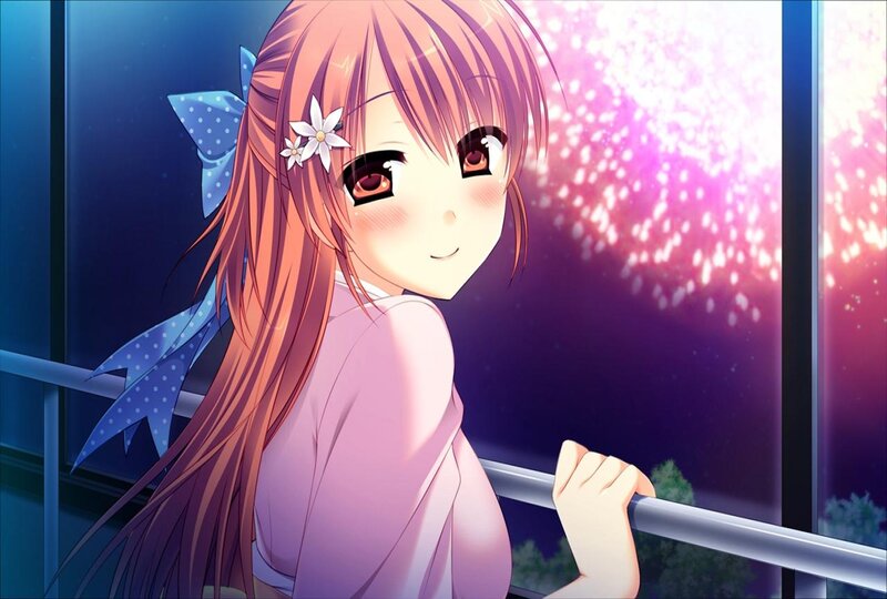 Anime Girl with Fireworks — Pink, Serene