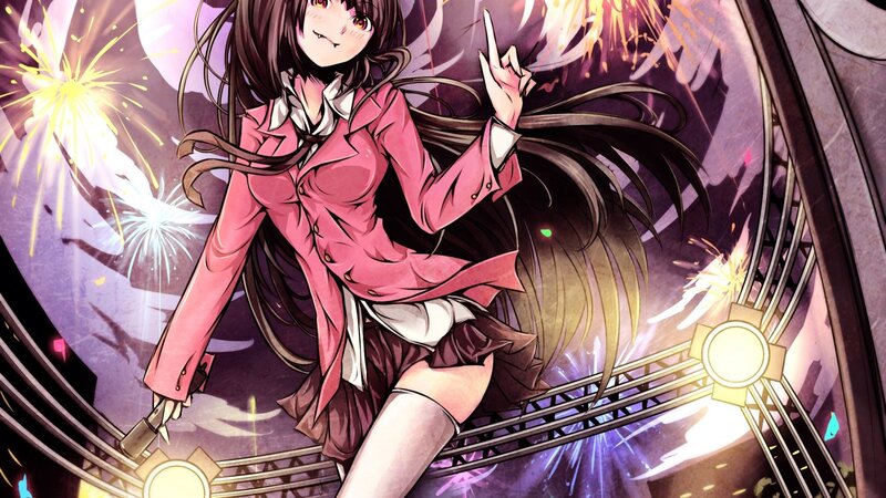 Anime Girl with Fireworks — Pink