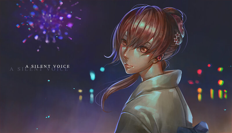 Anime Girl with Fireworks — Purple, Dramatic