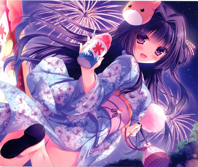 Anime Girl with Fireworks — Purple