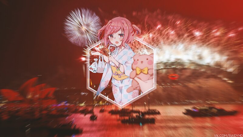 Anime Girl with Fireworks — Red