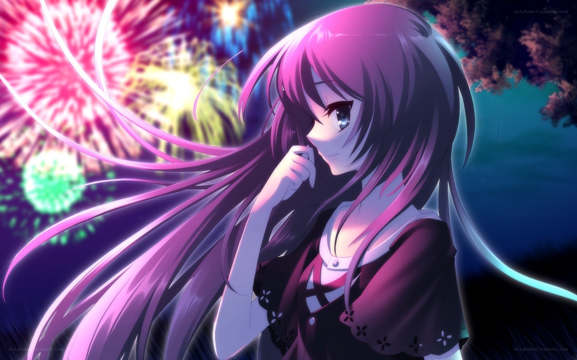 anime girl with fireworks
