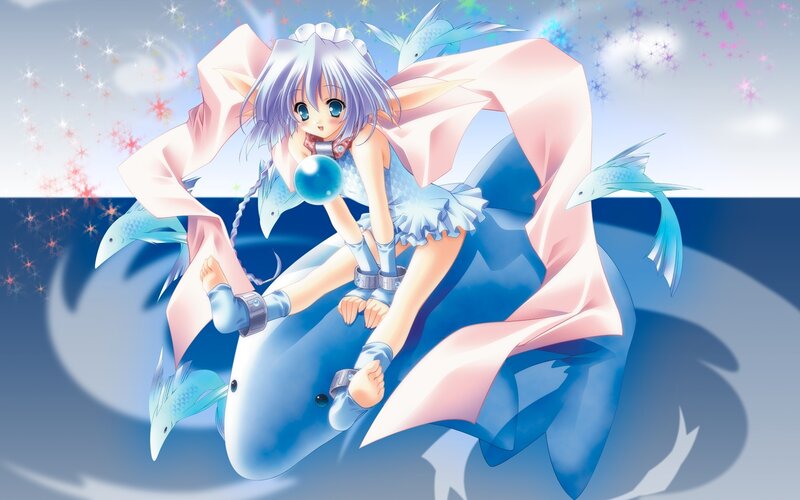 anime girl with fish and bubbles