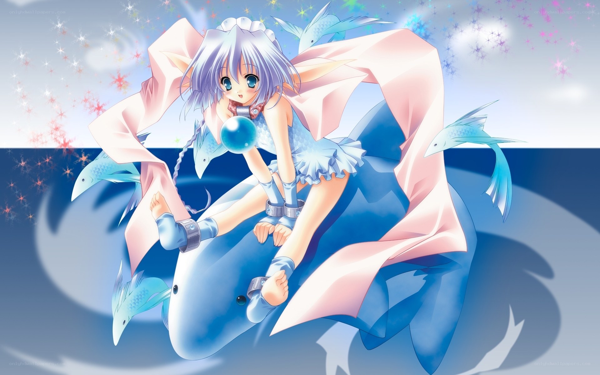 anime girl with fish and bubbles