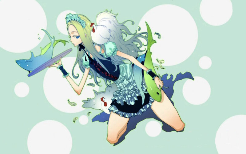 anime girl with fish and chicken