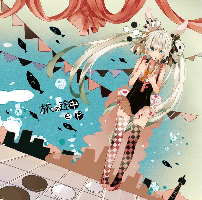 anime girl with fish and dice