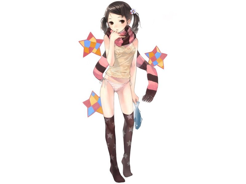 anime girl with fish and stars