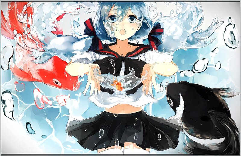 Anime Girl with Fish — Blue, Dynamic