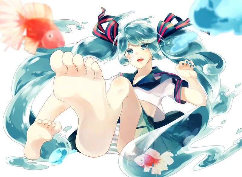 Anime Girl with Fish — Blue, Playful