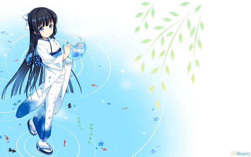 anime girl with fish bowl