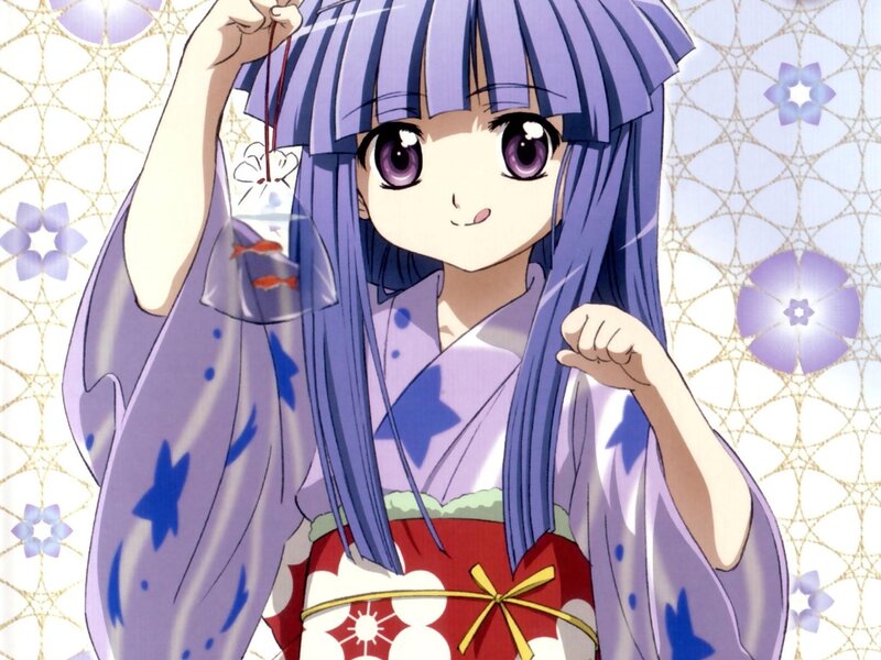 anime girl with fish in bag