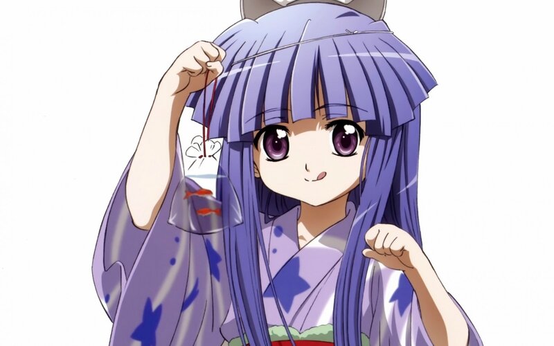 anime girl with fish in bag