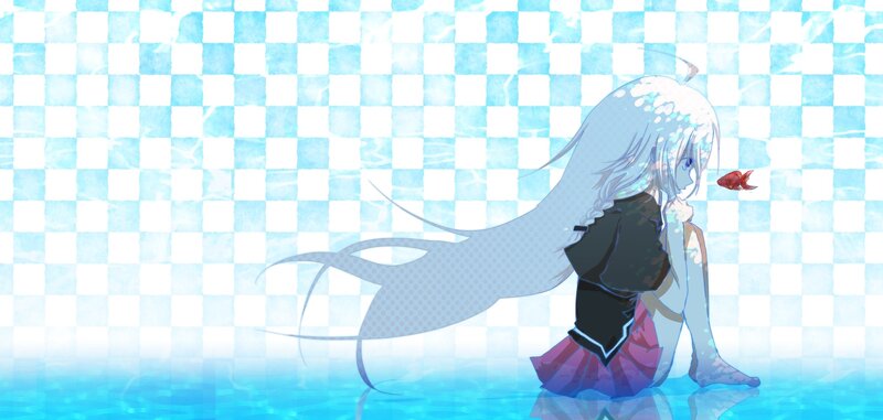 anime girl with fish in water