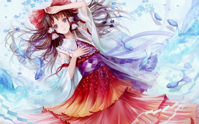 Anime girl with fish in water