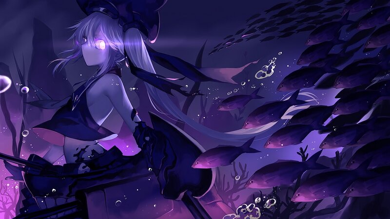 Anime Girl with Fish — Purple, Mysterious