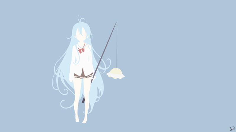 Anime Girl with Fishing Rod — Blue, Serene