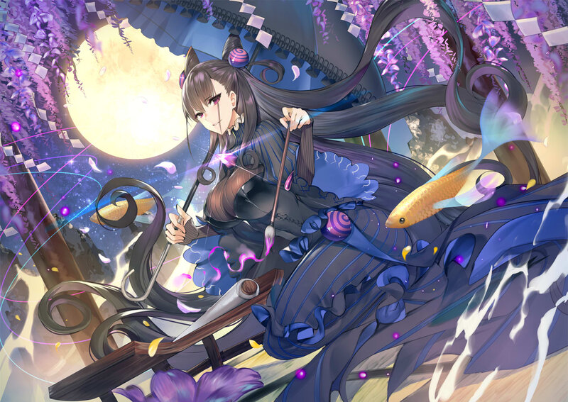 Anime Girl with Fishing Rod — Purple