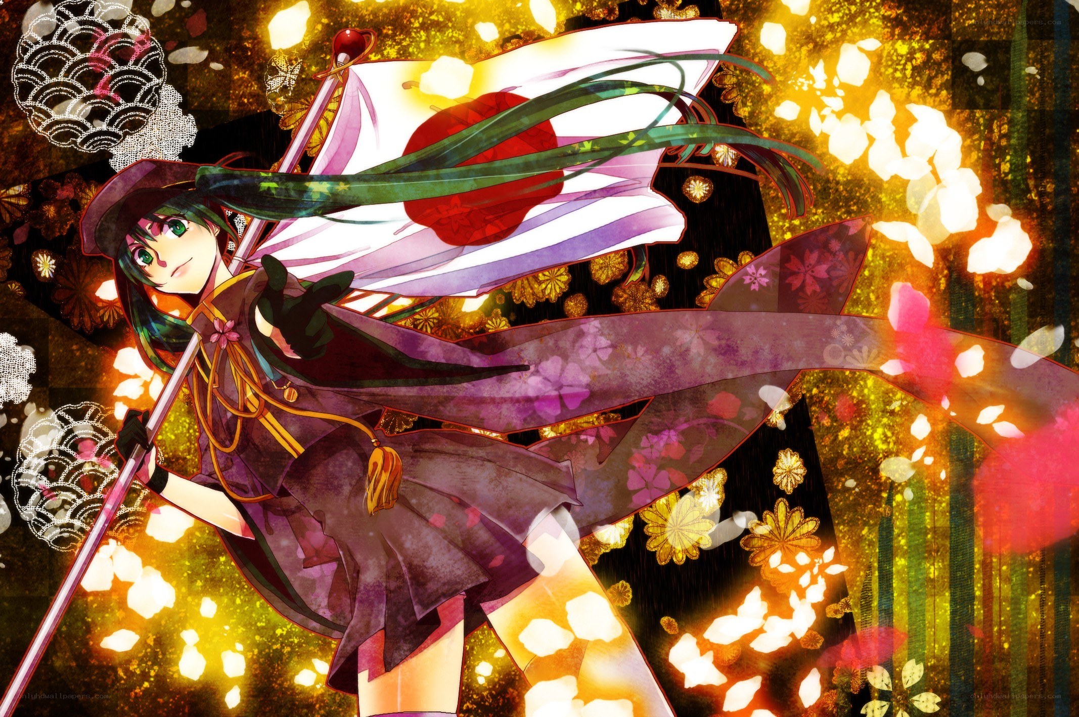 anime girl with flag
