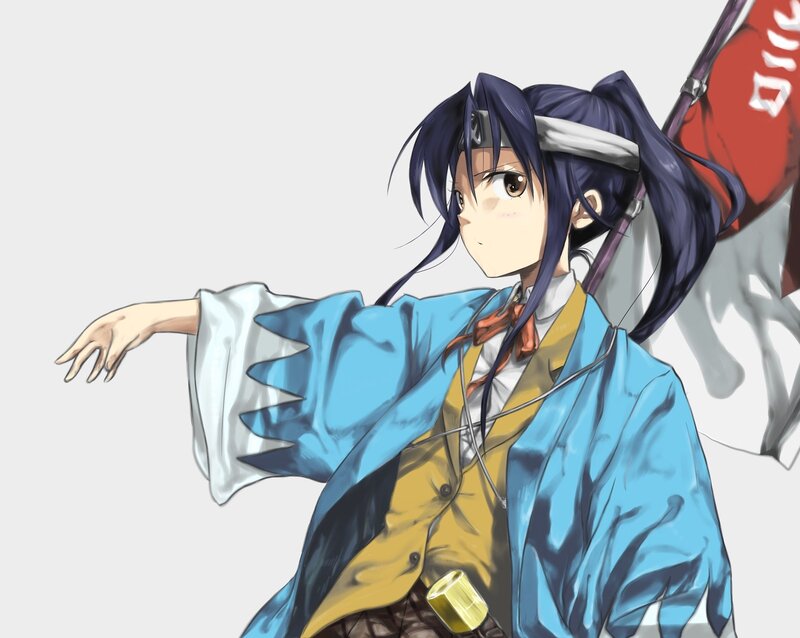 Anime Girl with Flag — Blue, Determined