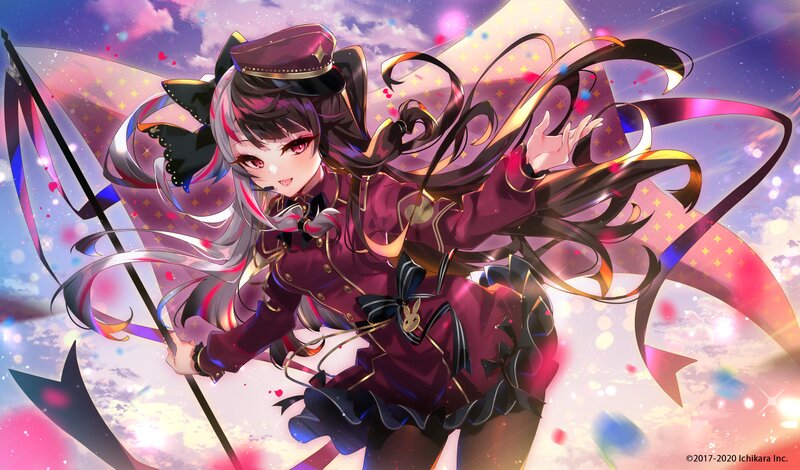Anime Girl with Flag — Purple, Dramatic, Sunset