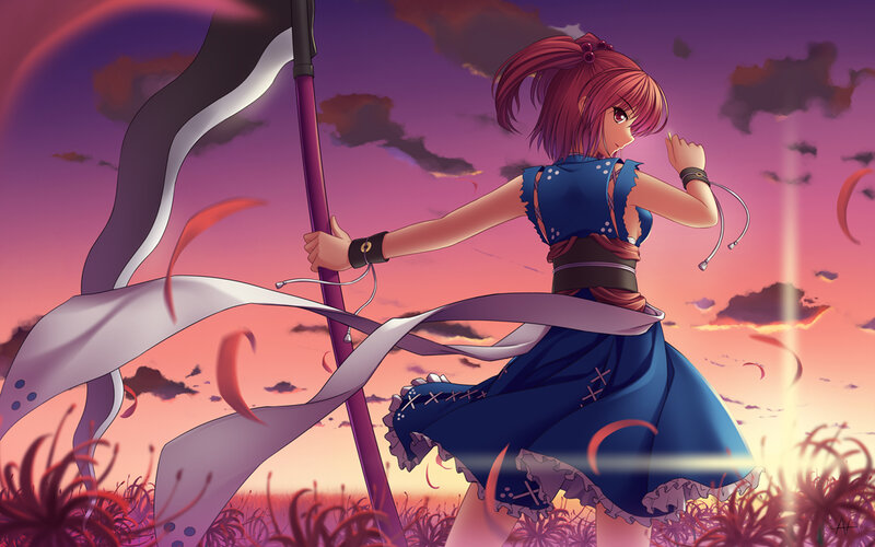 Anime Girl with Flag — Purple, Dramatic