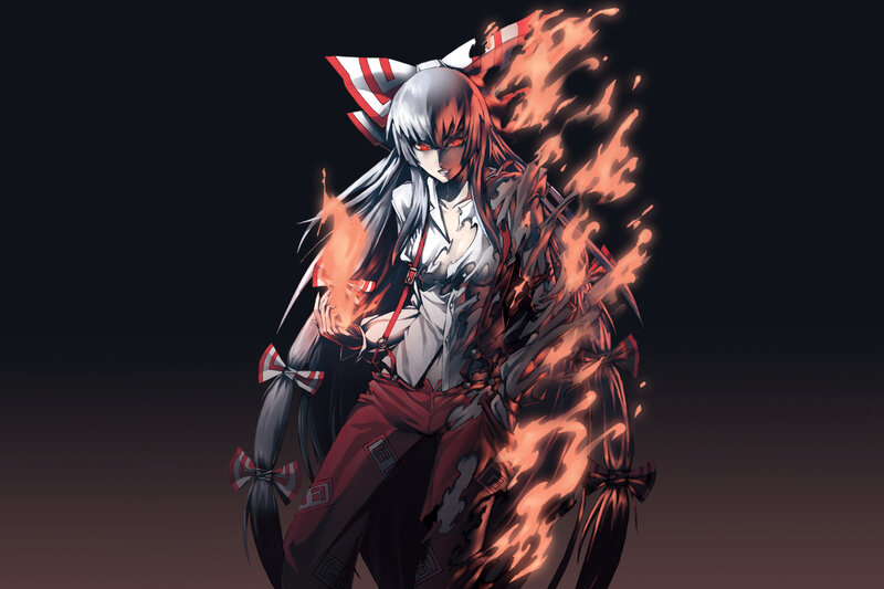 Anime Girl with Flames — Black